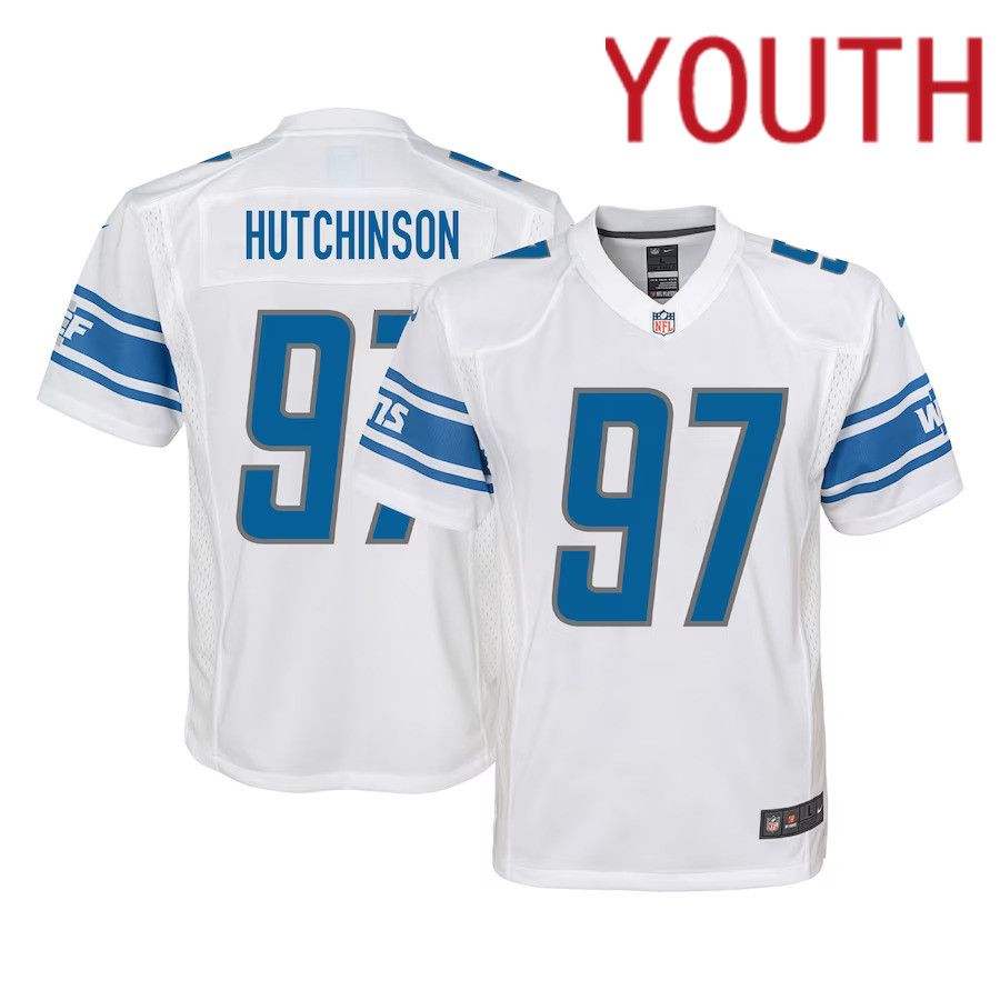 Youth Detroit Lions #97 Aidan Hutchinson Nike White Team Game NFL Jersey